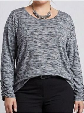 😍CLEARANCE - ACX Gray Variegated Long Sleeve Stretch Top Strap Sleeves 3X